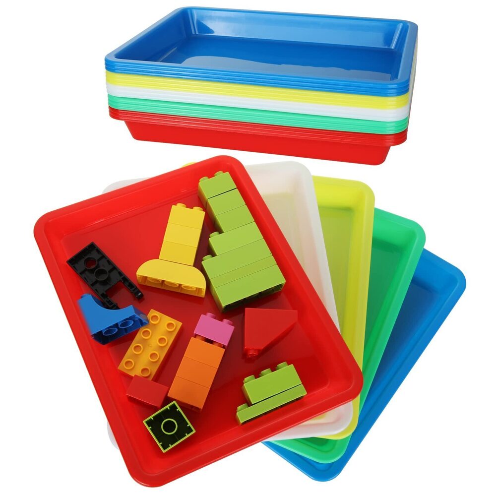 6297 15 Pack Plastic Trays for Kids Arts and Crafts, 11 x 8 inch Multicolor